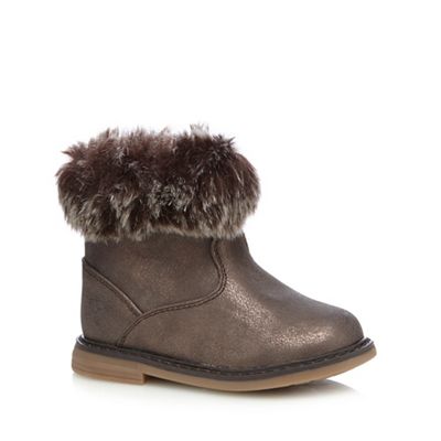 Girls' brown faux fur ankle boots